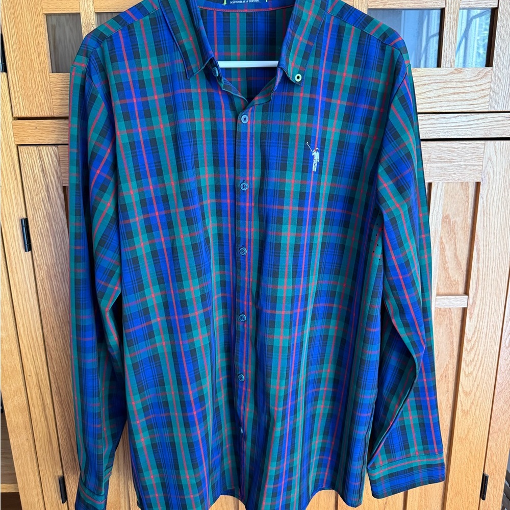 William Murray Men's Blue and Green Plaid Shirt